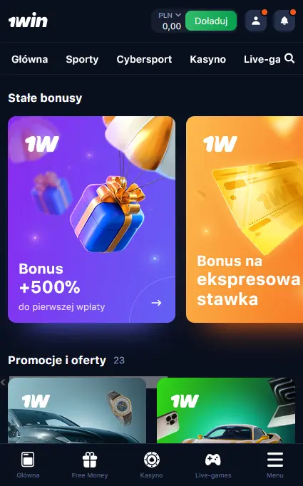 Strona główna w aplikacji 1Win Strona główna w aplikacji 1Win